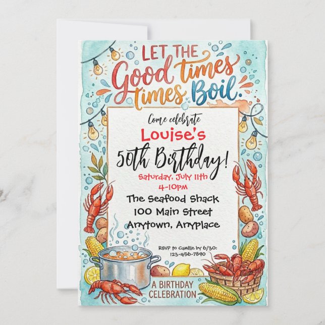 Invitation Fête d'anniversaire de fruits de mer bouillis (Devant)