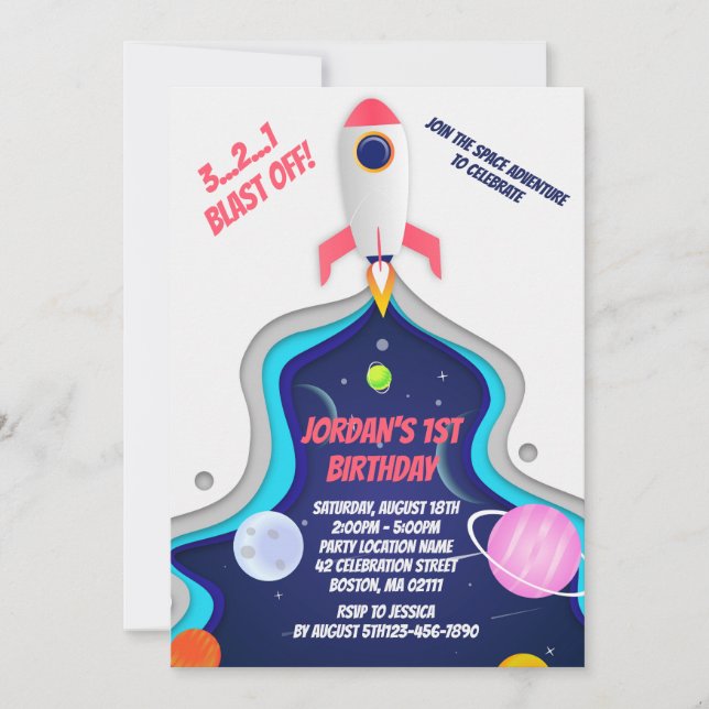 Invitation Fête d'anniversaire de fusée spatiale (Devant)