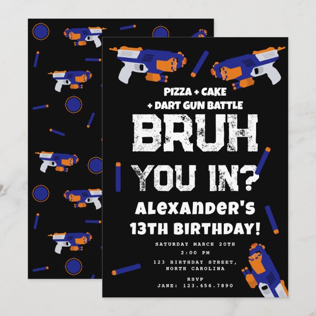 Invitation Fête d'anniversaire de garçon adolescent Bataille  (Devant / Derrière)