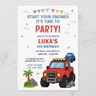 Invitation Fête d'anniversaire de garçon avec Monster Truck