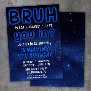 Invitation Fête d'anniversaire de garçon BRUH dans l'espace