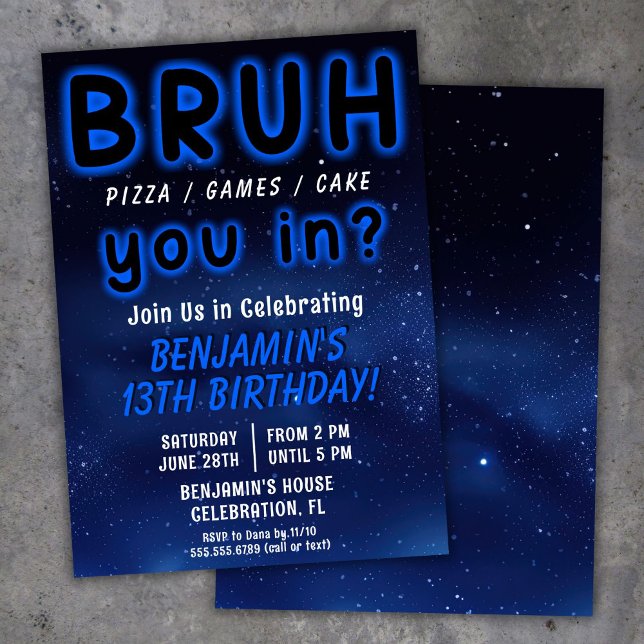 Invitation Fête d'anniversaire de garçon BRUH dans l'espace (Créateur téléchargé)