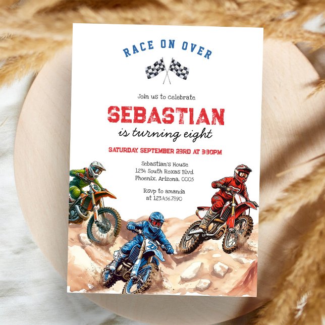 Invitation Fête d'anniversaire de garçon de course de moto de (Créateur téléchargé)