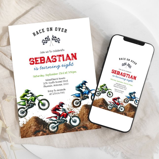 Invitation Fête d'anniversaire de garçon de course de moto de (Créateur téléchargé)