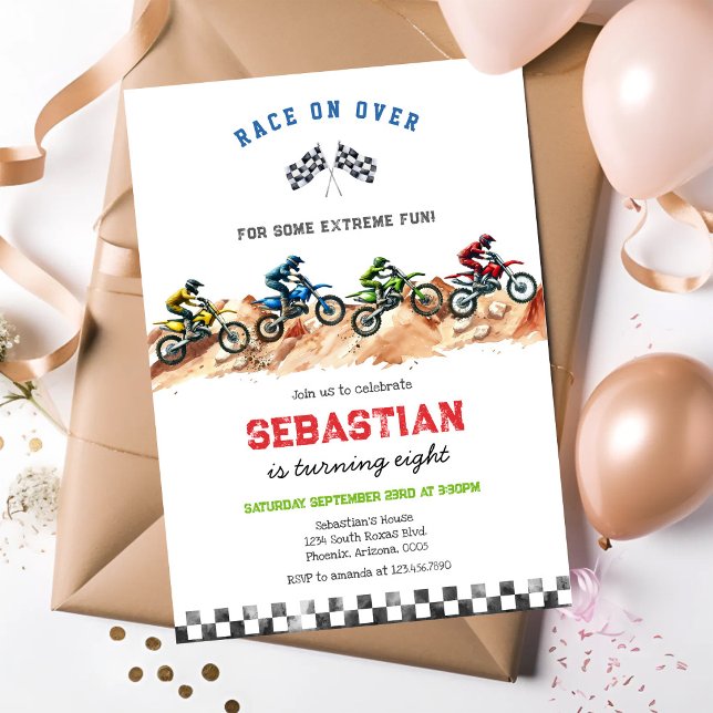 Invitation Fête d'anniversaire de garçon de course de moto de (Créateur téléchargé)