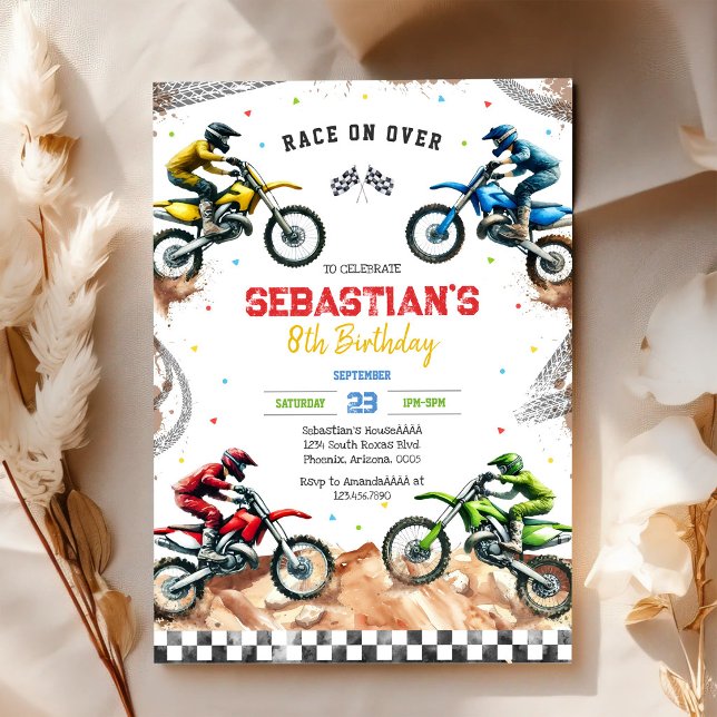 Invitation Fête d'anniversaire de garçon de course de moto de (Créateur téléchargé)