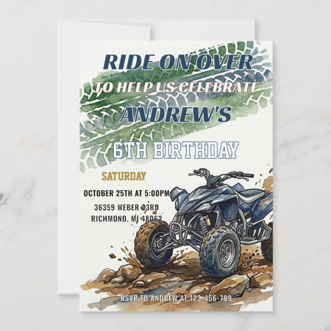 Invitation Fête d'anniversaire de garçon de course de VTT mod (Devant)