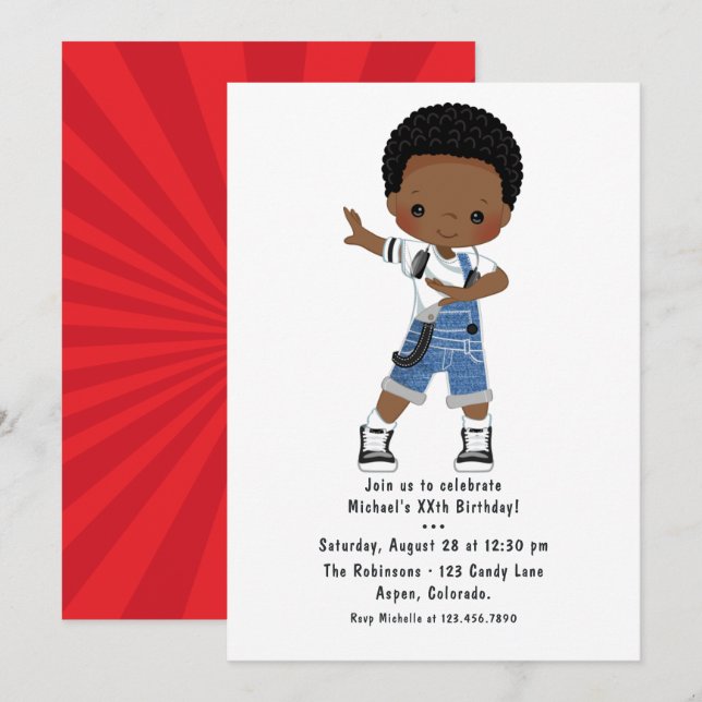 Invitation Fête d'anniversaire de garçon de danse hip hop rap (Devant / Derrière)