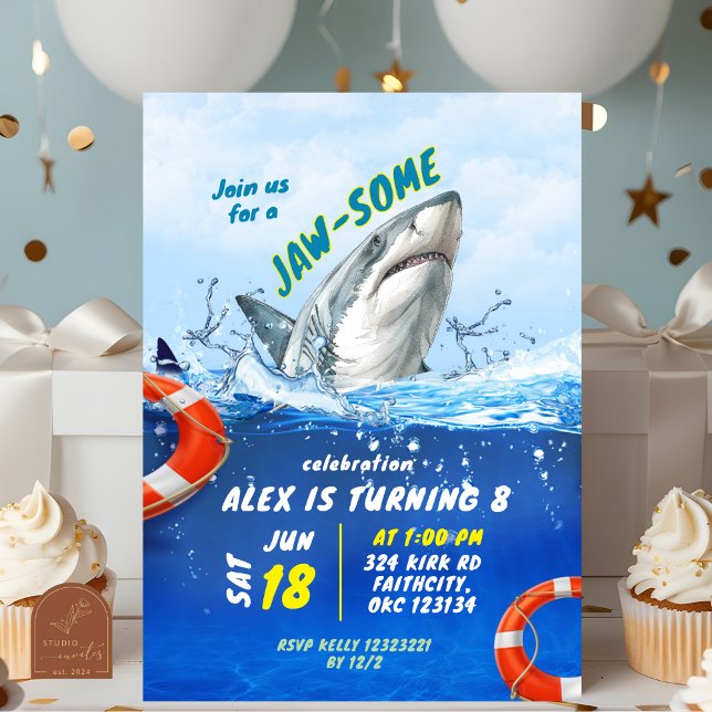 Invitation Fête d'anniversaire de garçon Jawsome Requin  (Créateur téléchargé)