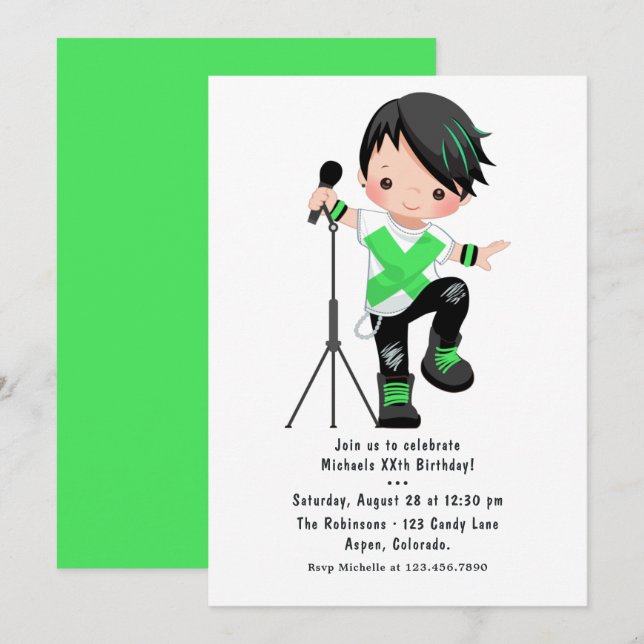 Invitation Fête d'anniversaire de garçon mignon rock star (Devant / Derrière)