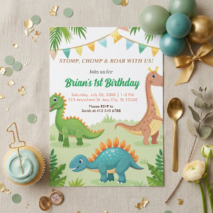 Invitation fête d'anniversaire de garçon mignonne avec dinosa