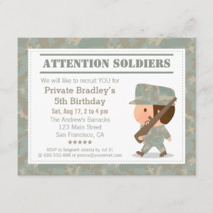 Invitation Fête d'anniversaire de garçon soldat de l'armée mi