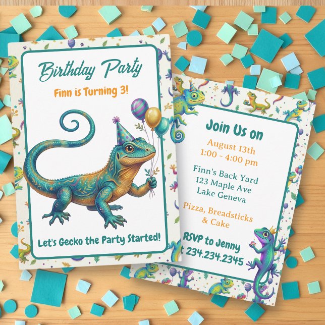 Invitation Fête d'anniversaire de garçon sur le thème du léza (Créateur téléchargé)
