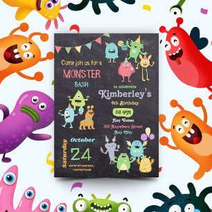 Invitation Fête d'anniversaire de garçons avec des monstres m