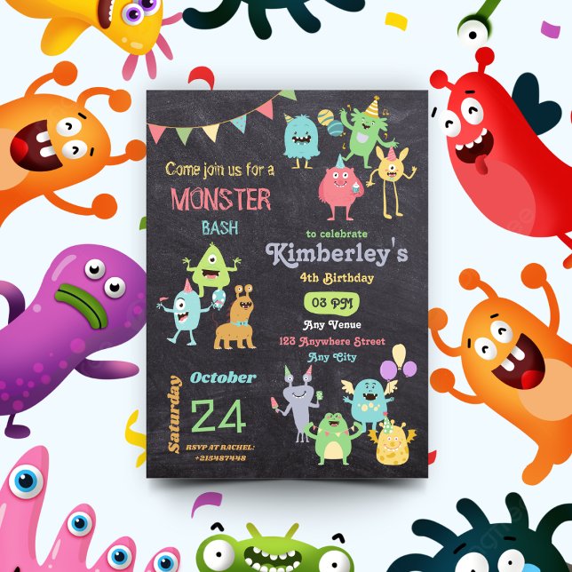 Invitation Fête d'anniversaire de garçons avec des monstres m (Créateur téléchargé)