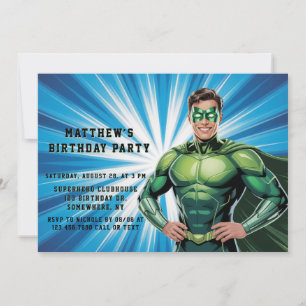 Invitation Fête d'anniversaire de garçons super-héros verts