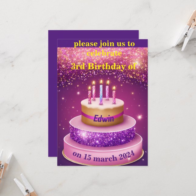 Invitation fête d'anniversaire de gâteau (Devant/Arrière en situation)