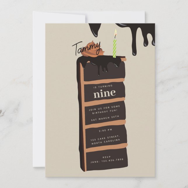 Invitation Fête d'anniversaire de gâteau au chocolat (Devant)