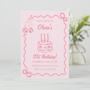 Invitation Fête d'anniversaire de gâteau rose rétro vintage f