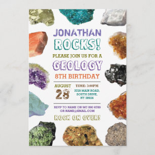 Invitation Fête d'anniversaire de géologie Roches Pierres pré