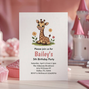 Invitation Fête d'anniversaire de girafe mignonne pour enfant
