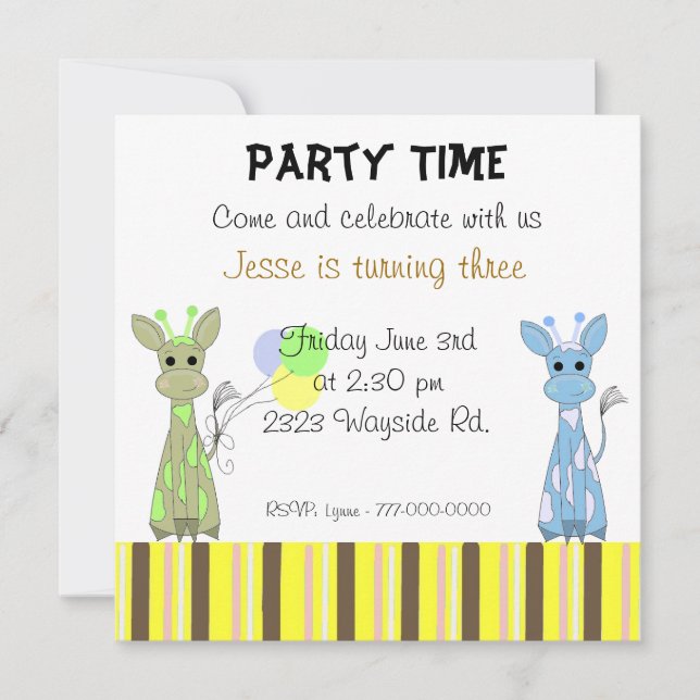 Invitation Fête d'anniversaire de girafes fantaisistes (Devant)