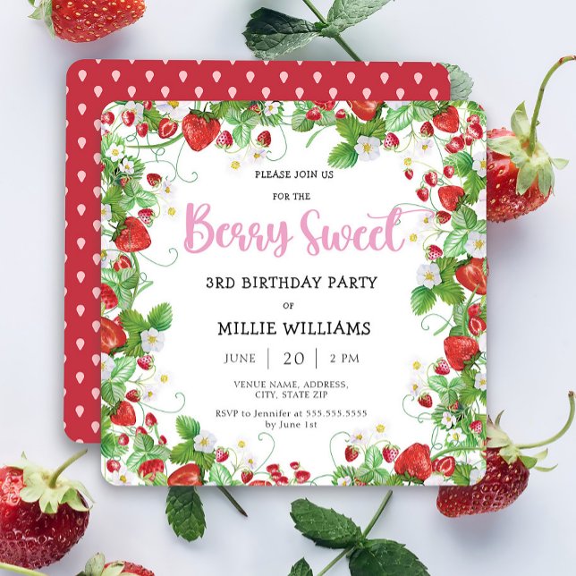Invitation Fête d'anniversaire de Girl Berry Sweet Carré (Créateur téléchargé)