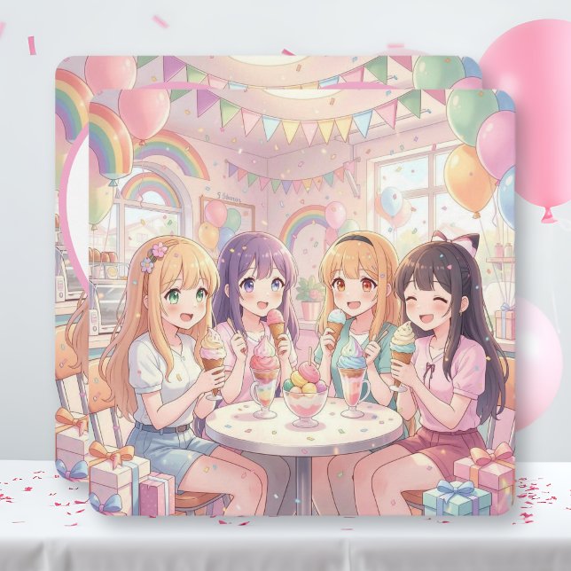 Invitation Fête d'anniversaire de glace de fille d'anime mign (Créateur téléchargé)
