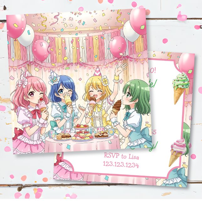 Invitation Fête d'anniversaire de glace de jolie fille d'anim (Créateur téléchargé)