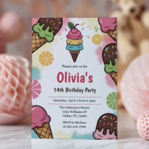 Invitation Fête d'anniversaire de glace des filles amusantes 