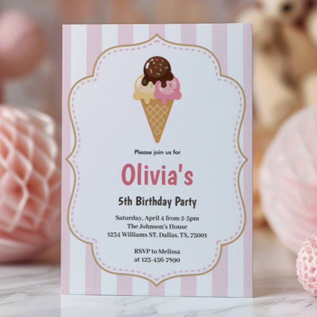 Invitation Fête d'anniversaire de glace des filles mignonnes (Créateur téléchargé)