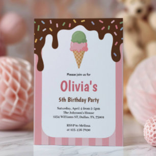 Invitation Fête d'anniversaire de glace des filles mignonnes