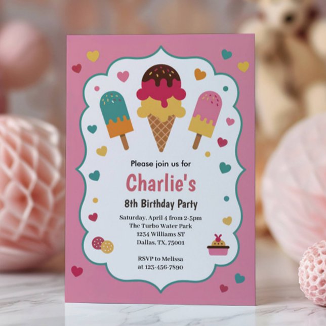 Invitation Fête d'anniversaire de glace des filles mignonnes (Créateur téléchargé)