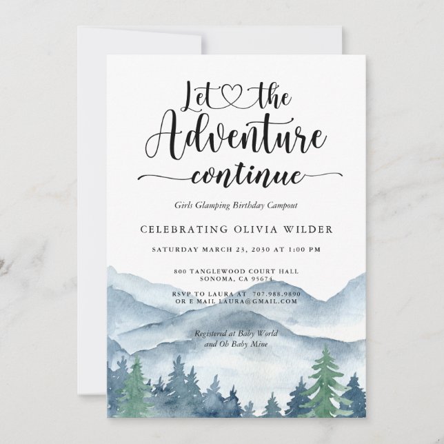 Invitation Fête d'anniversaire de glamping pour filles de la  (Devant)