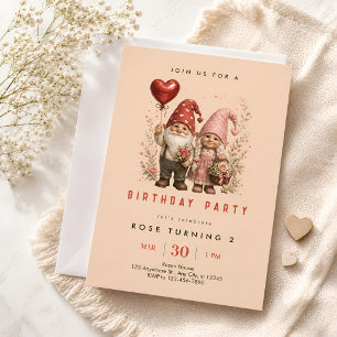 Invitation Fête d'anniversaire de Gnome d'amour rose