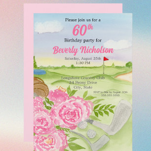 Invitation Fête d'anniversaire de golf 60 ans Pivoines sur te