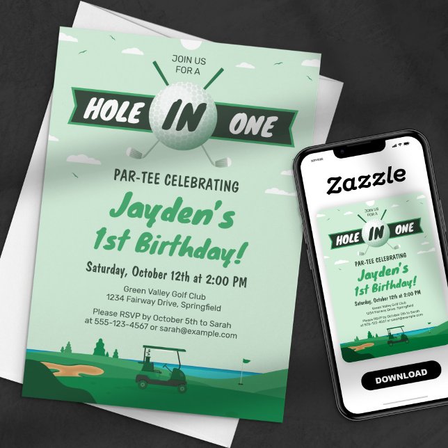 Invitation Fête d'anniversaire de golf au vert sur le tee Par (Créateur téléchargé)
