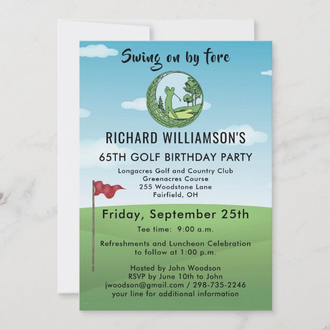 INVITATION FÊTE D'ANNIVERSAIRE DE GOLF AVEC HEURE DE DÉPART 6 (Devant)
