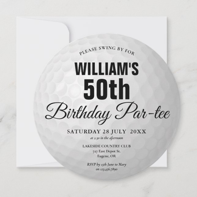 Invitation Fête d'anniversaire de golf de tout âge Balle de g (Devant)