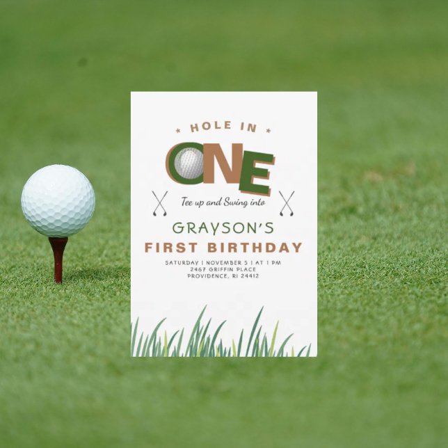 Invitation Fête d'anniversaire de golf Hole-in-One 1er II (Créateur téléchargé)