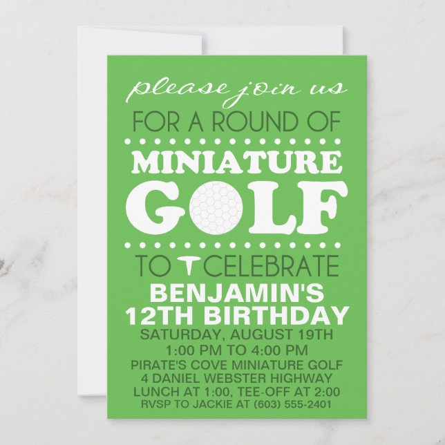 Invitation Fête d'anniversaire de golf miniature de temps de (Devant)