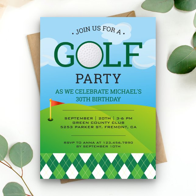 Invitation Fête d'anniversaire de golf moderne (Créateur téléchargé)