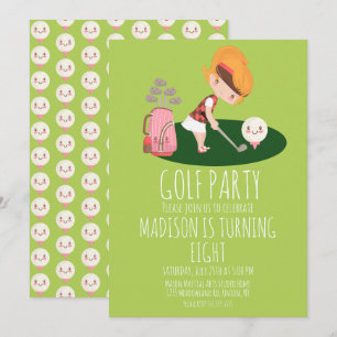Invitation Fête d'anniversaire de golf pour filles mignonnes 