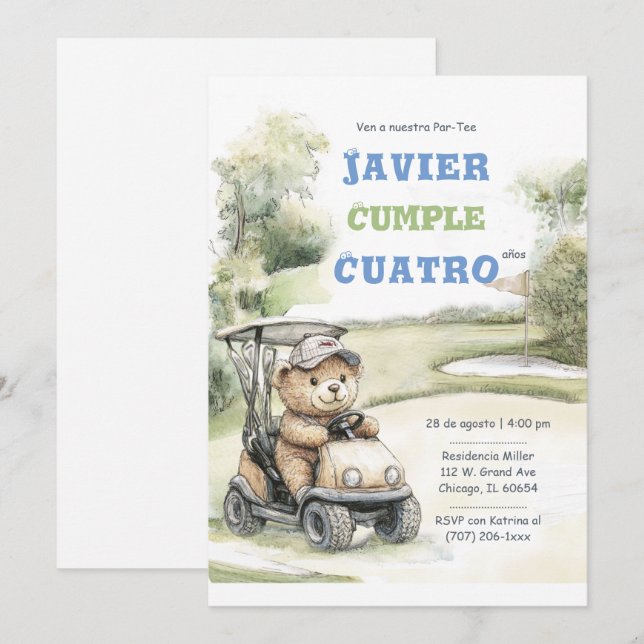 Invitation Fête d'anniversaire de golf pour garçon (Devant / Derrière)