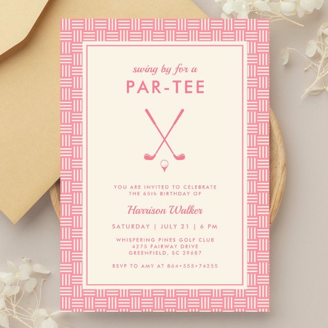 Invitation Fête d'anniversaire de golf rose moderne pour elle (Créateur téléchargé)