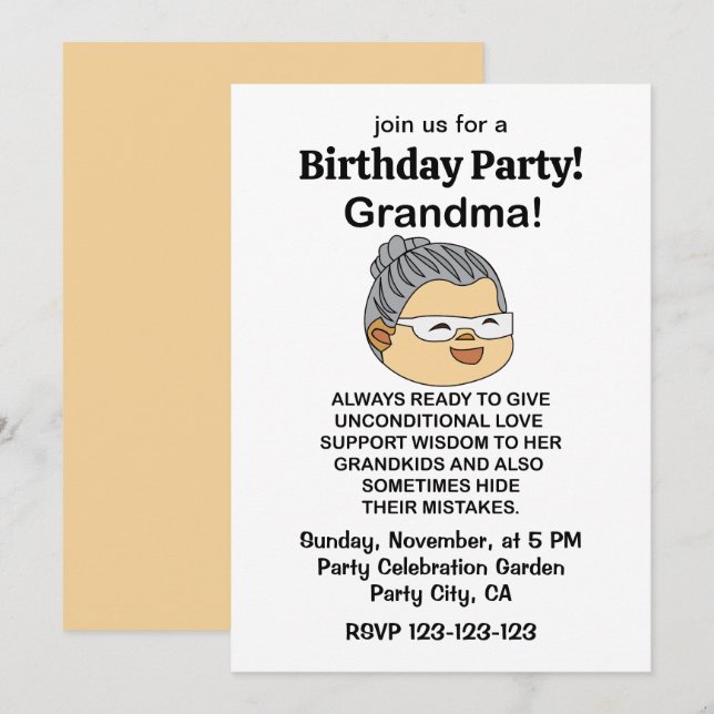 Invitation Fête d'anniversaire de grand-mère (Devant / Derrière)