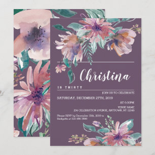 Invitation Fête d'anniversaire de grand-mère florale violet p