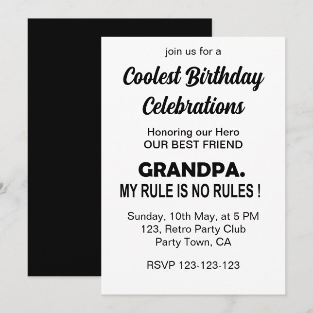 Invitation Fête d'anniversaire de Grand-père Cool (Devant / Derrière)