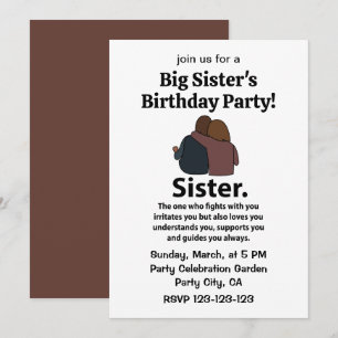 Invitation Fête d'anniversaire de grande sœur sœur