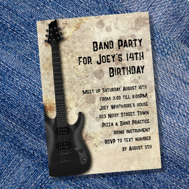 Invitation Fête d'anniversaire de groupe de rock pour adolesc (Créateur téléchargé)